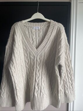 Calvin Klein Ivory Cable-Knit V-Neck Sweater